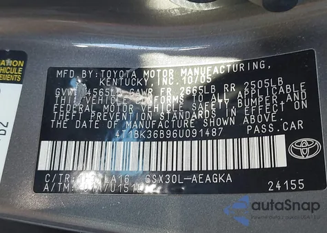 2006 Toyota Avalon Xls from USA, damaged, VIN 4T1BK36B96U091487